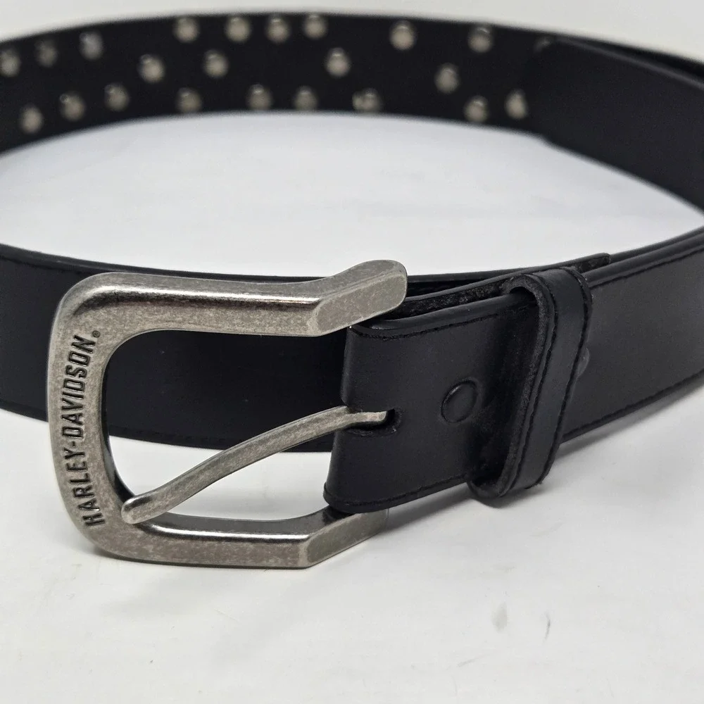 Harley-Davidson Mens Black Leather Studded Metal Logo Belt 99465-10VM Size 40
